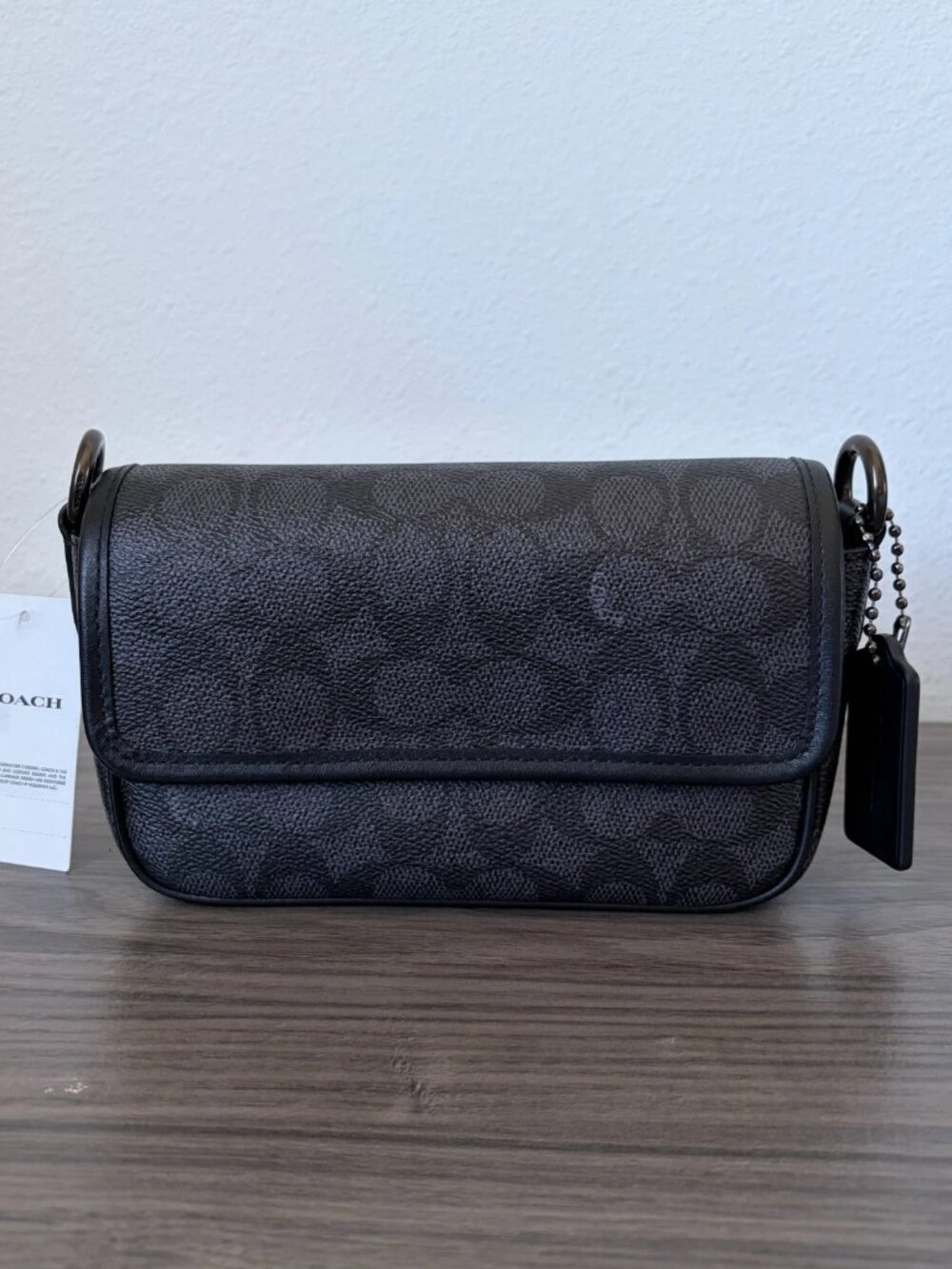 Coach Charter Small Flap Crossbody Bag 18 In Signature Canvas Charcoal Black